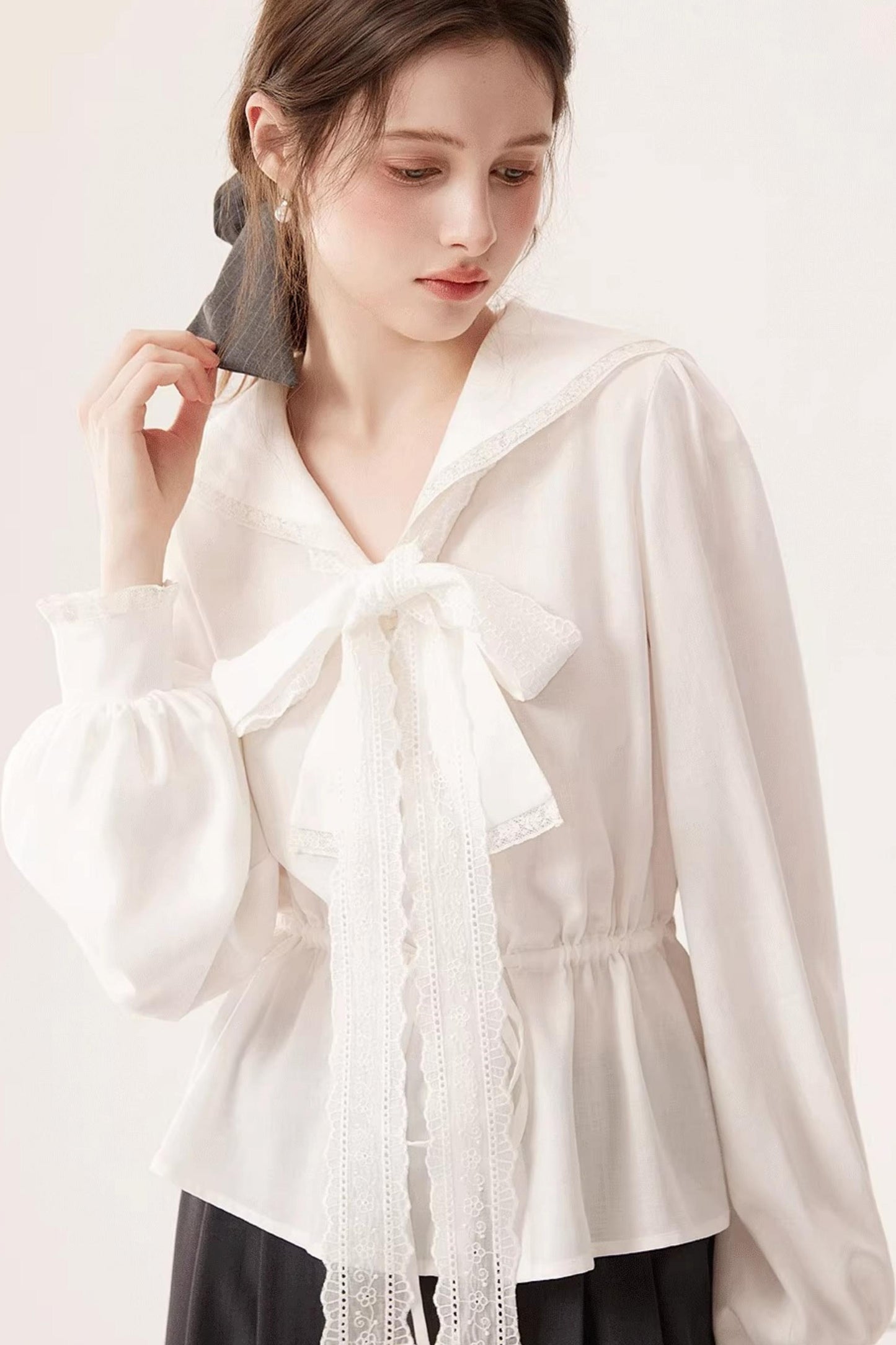 Lyocell Navy Collar Top