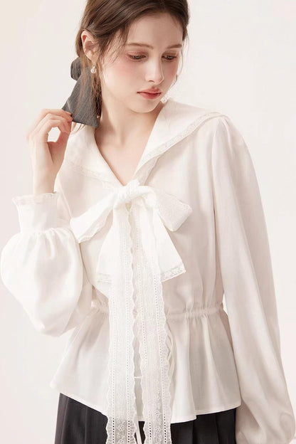 Lyocell Navy Collar Top