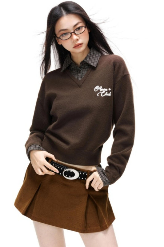 Plaid Patchwork Knit Sweater