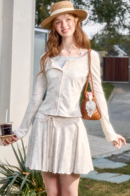 손으로 그린 가디건 스커트 셋업