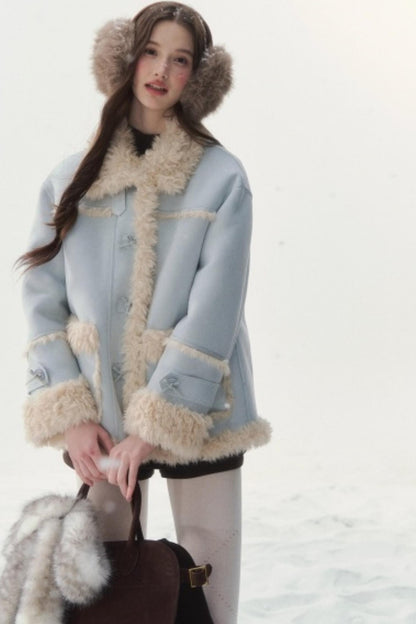 Pink and Blue Reversible Fur Coat