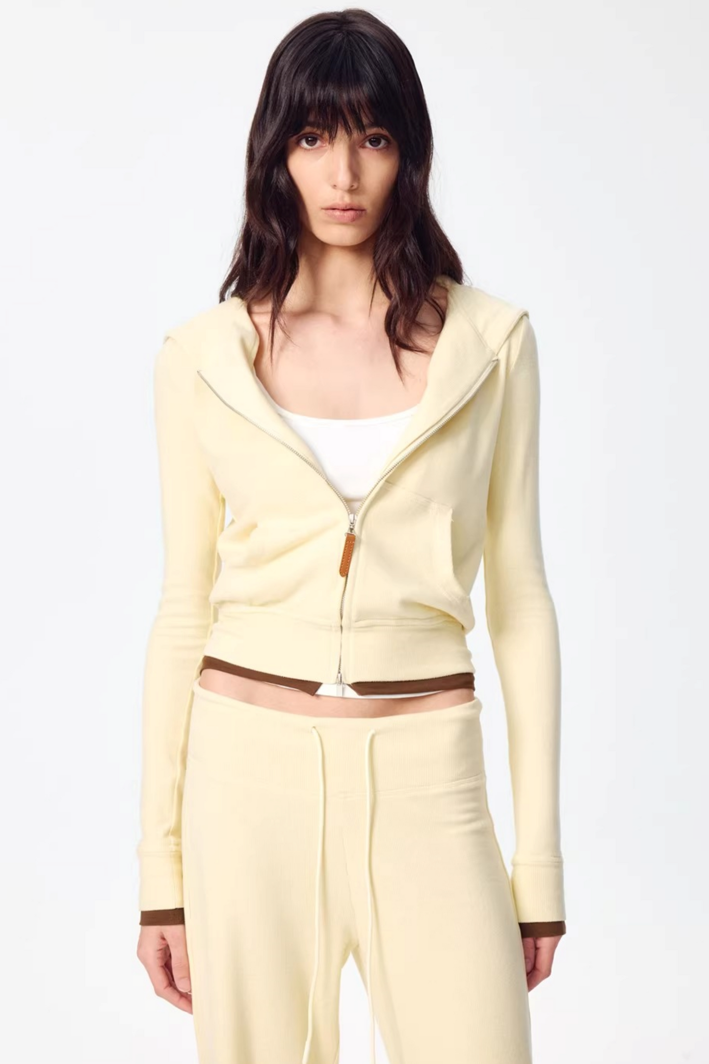 Color-Blocked Zipper Sweatshirt Top Set-Up