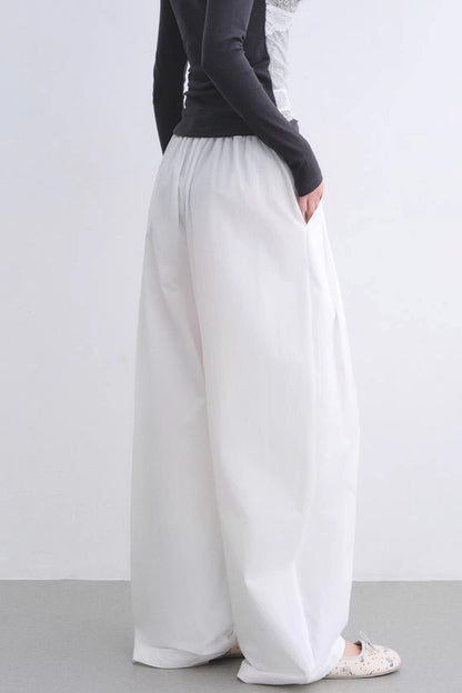 White Pleated Wide-Leg Pants Set-Up