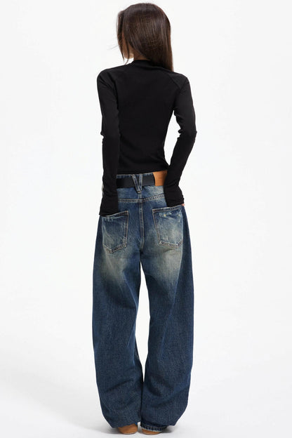 American Distressed Denim Wide-leg Pants