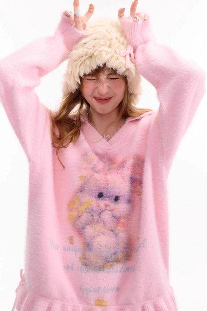 Pleated Hem Drawstring Sweater