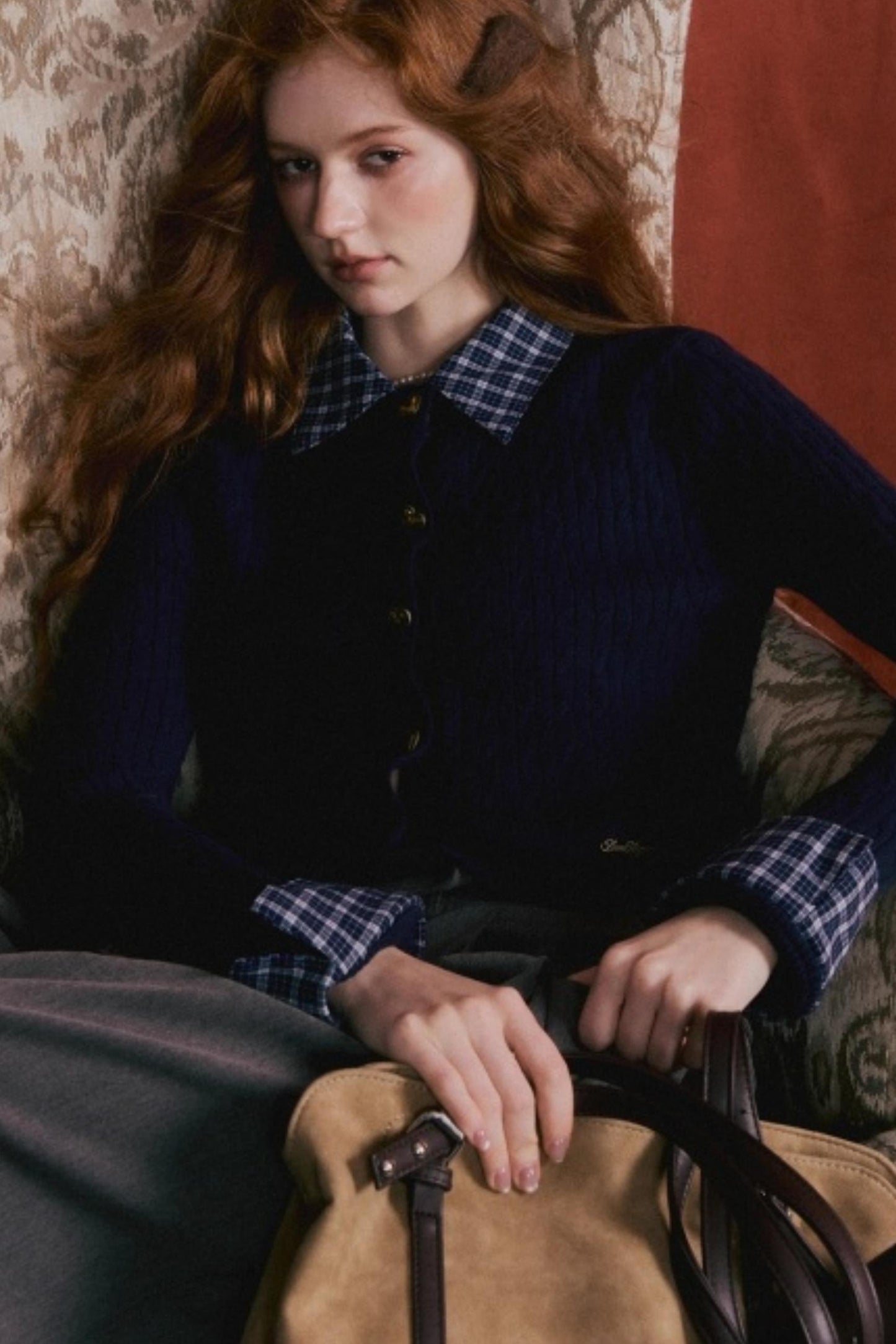 Wool Blend Plaid Knit Top