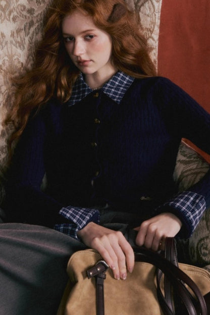 Wool Blend Plaid Knit Top