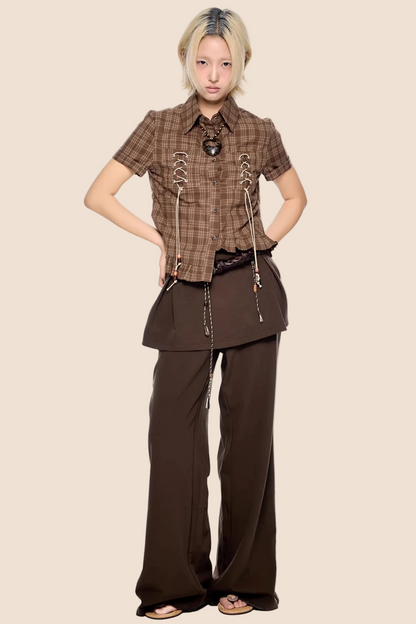 Plaid Asymmetrical Hem Blouse