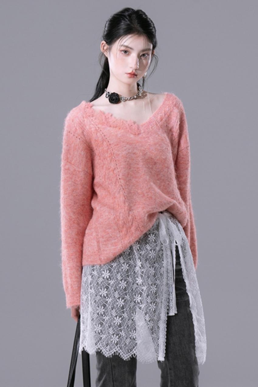 COTRE Sunset Coral Diamond White Pullover + Neckholder-Kleid zweiteiliges Set