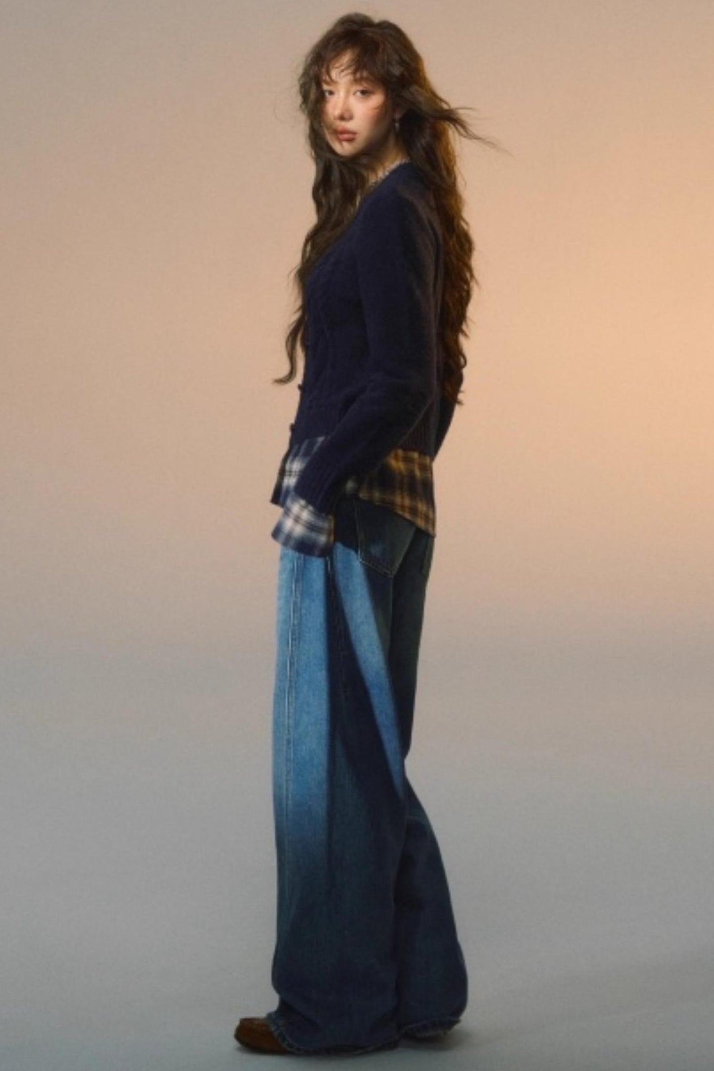 Plaid Patchwork Knit Cardigan