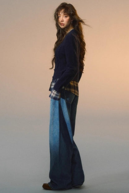 Plaid Patchwork Knit Cardigan