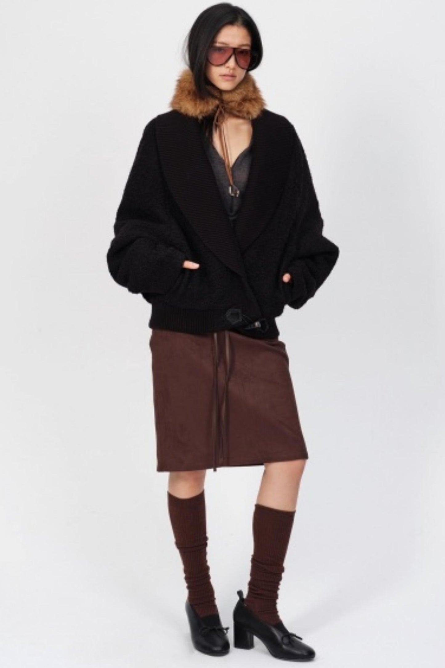 Winter Retro Suede Midi Skirt