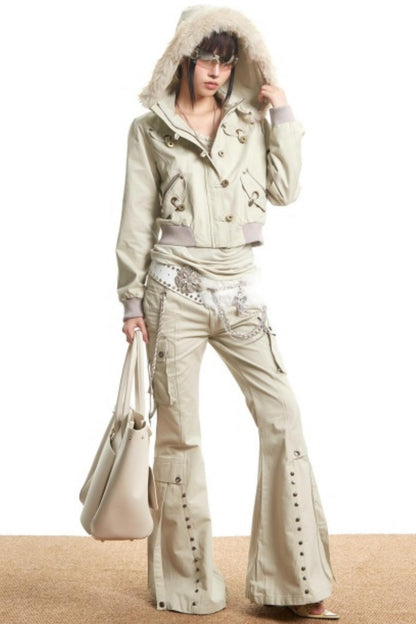 Retro Light Green Hooded Jacket