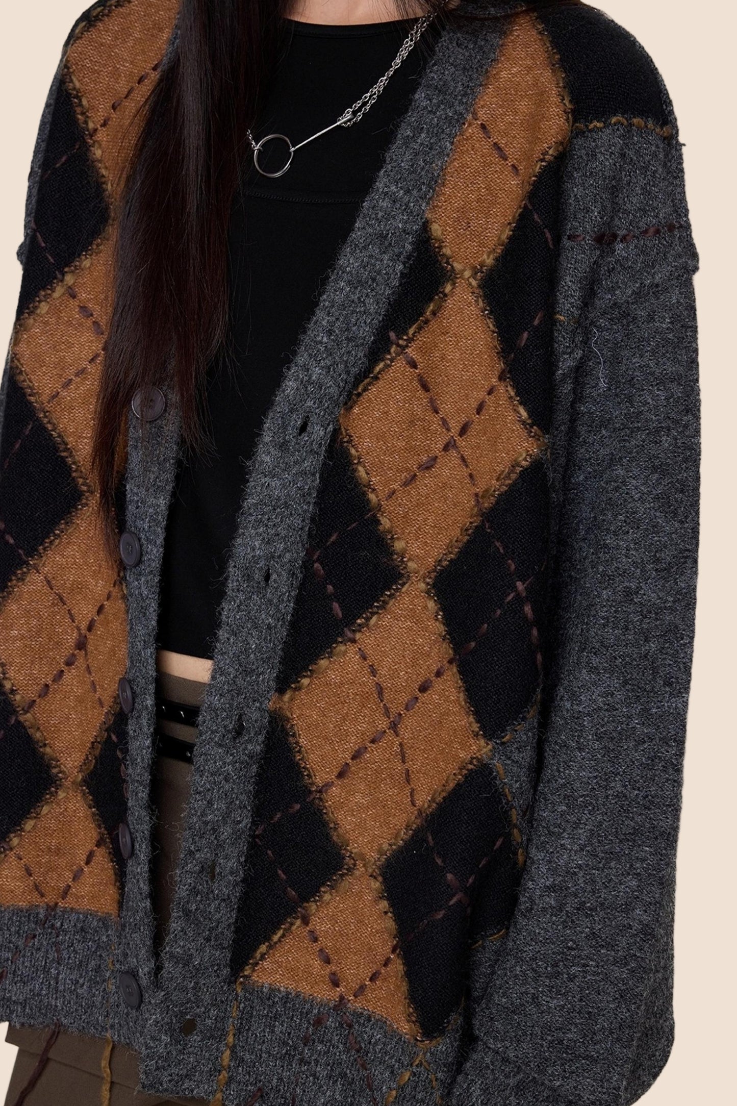 Diamond Tassel Knit Cardigan Sweater Jacket