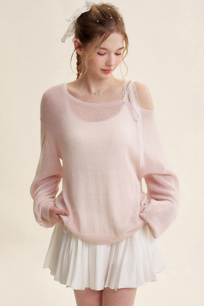 Slouchy Lace-Up Mohair Pullover Set