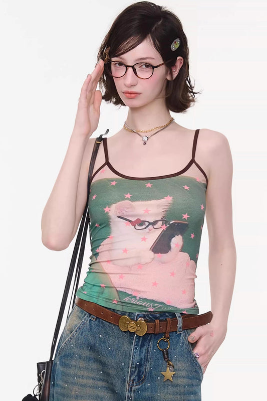 Polka Dot Cat Print Camisole