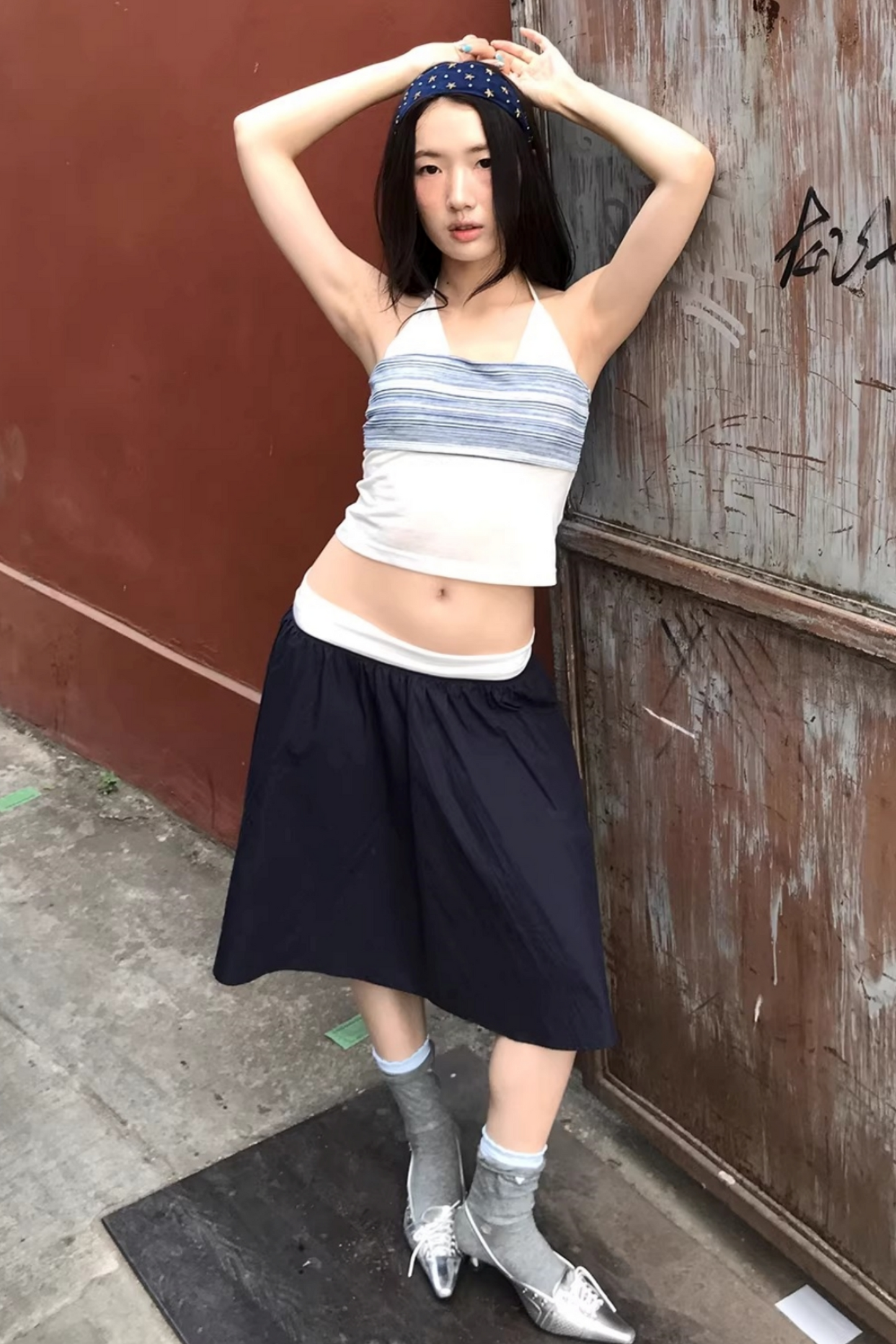 Striped Two-Tone Layered Skirt Set