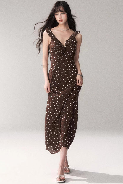 Brown Polka Dot Strap Dress