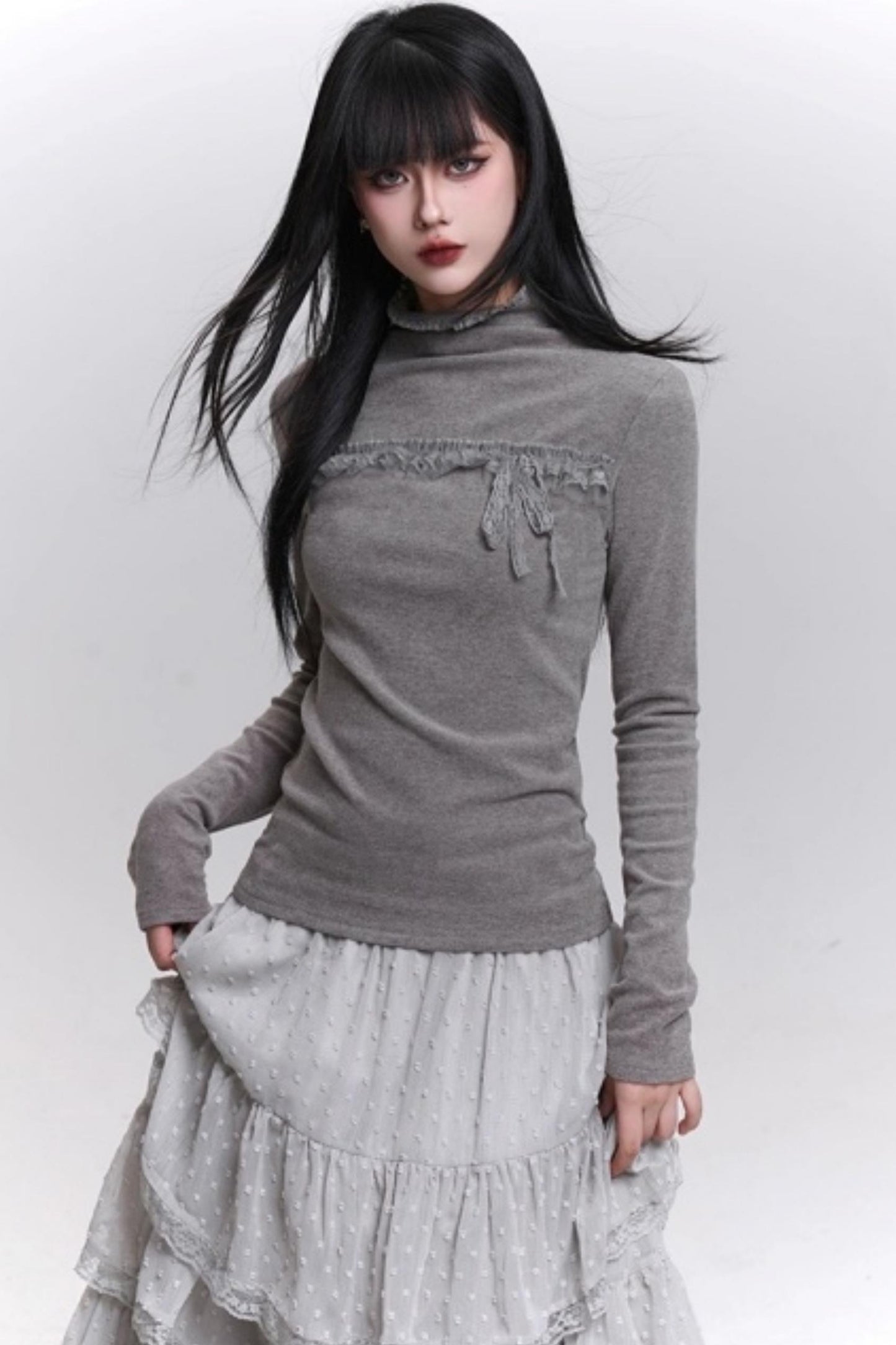 Ghost Gray Half-High Collar Top