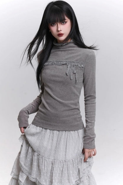 Ghost Gray Half-High Collar Top