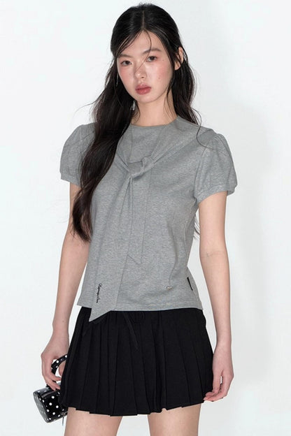 Navy Lace Short Sleeve Cinched Waist Top Set-Up