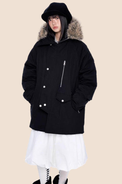 Fur Collar Hooded Parka Coat