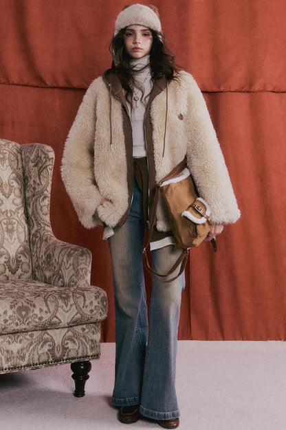 Hooded Fur Patchwork Jacket