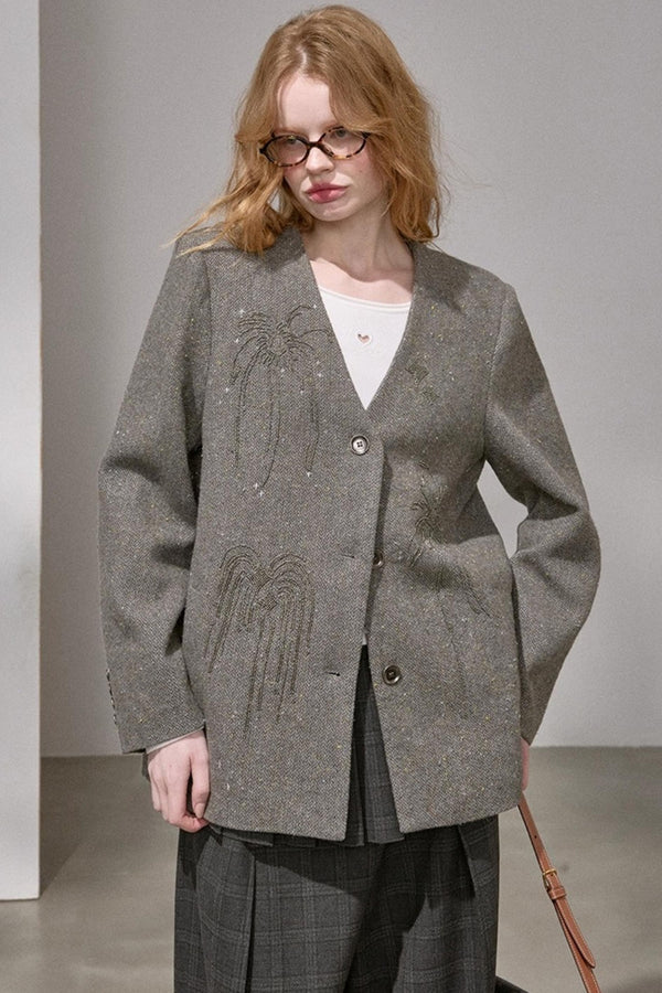 High-Density Beaded V-Neck Jacket