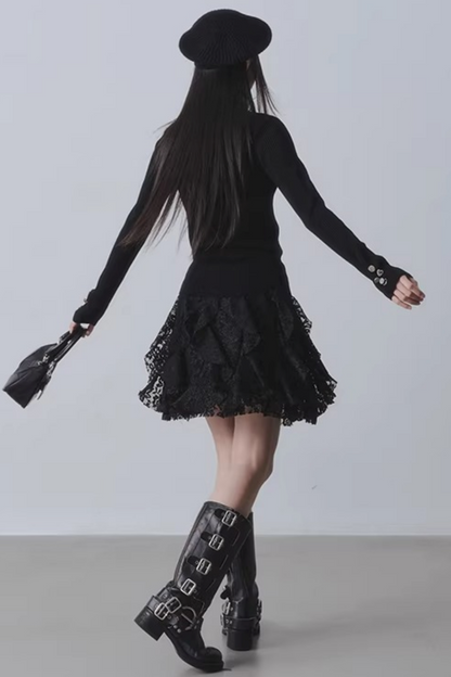 Lace Velvet High-Waisted Skirt