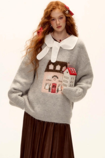 Jacquard Embroidered Wool Sweater