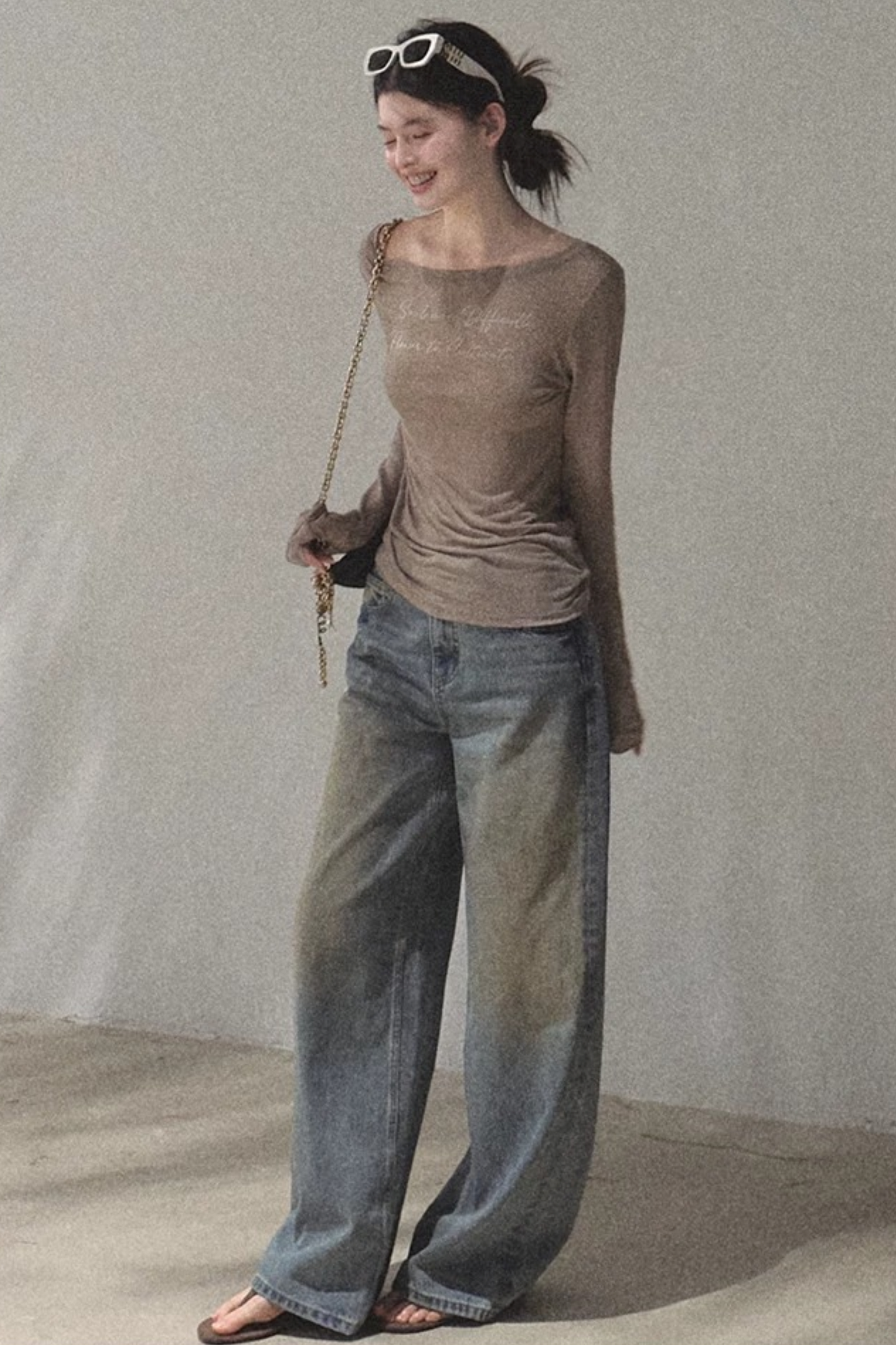 Printed Lyocell Linen Long Sleeve Top