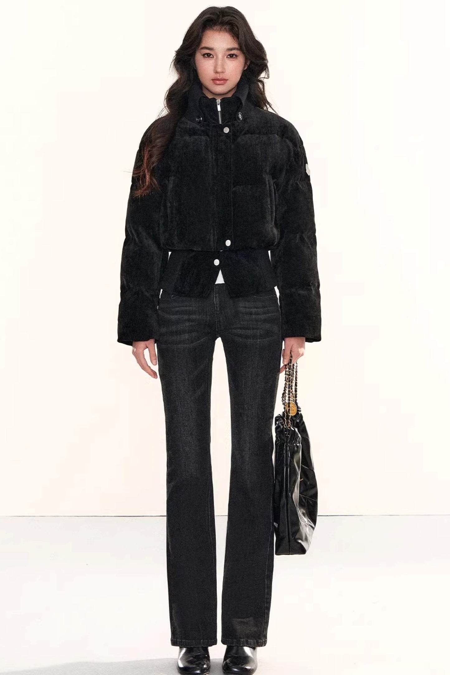 Velvet-Like Ruffle Trim Coat