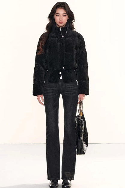 Velvet-Like Ruffle Trim Coat