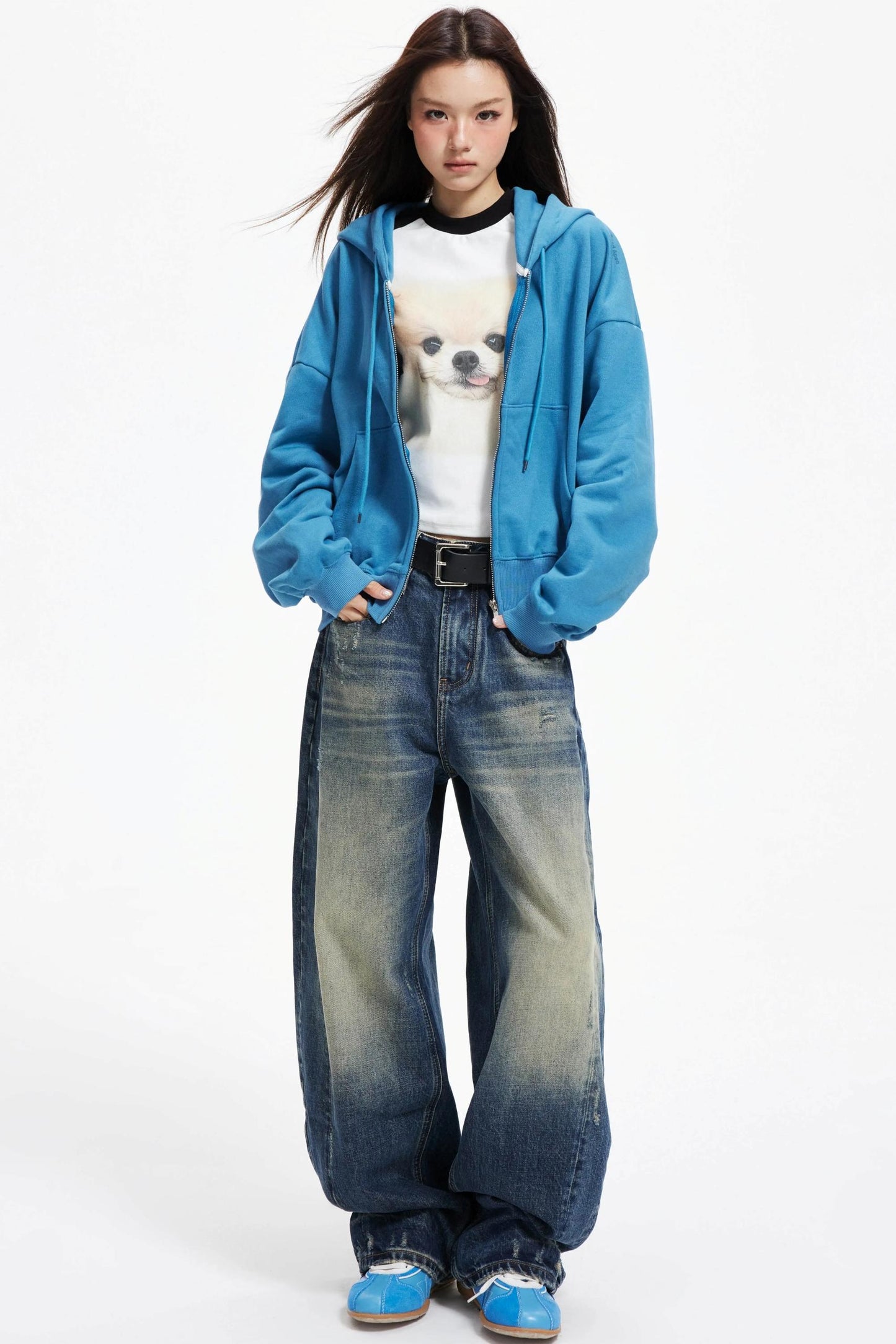 Cropped Hooded Cardigan Zip Jacket