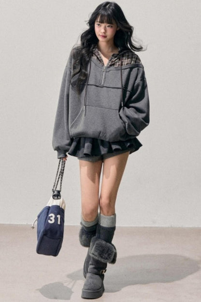 Fake Two Piece Plaid Hooded Jacket