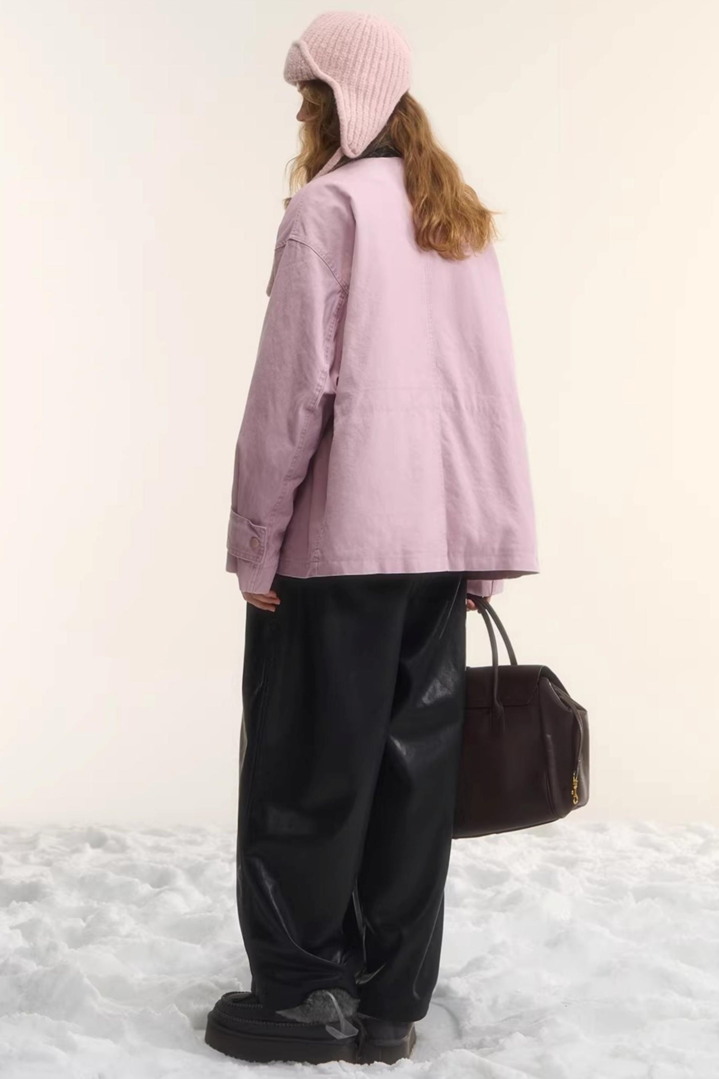 Elastic Waist Black Leather Pants