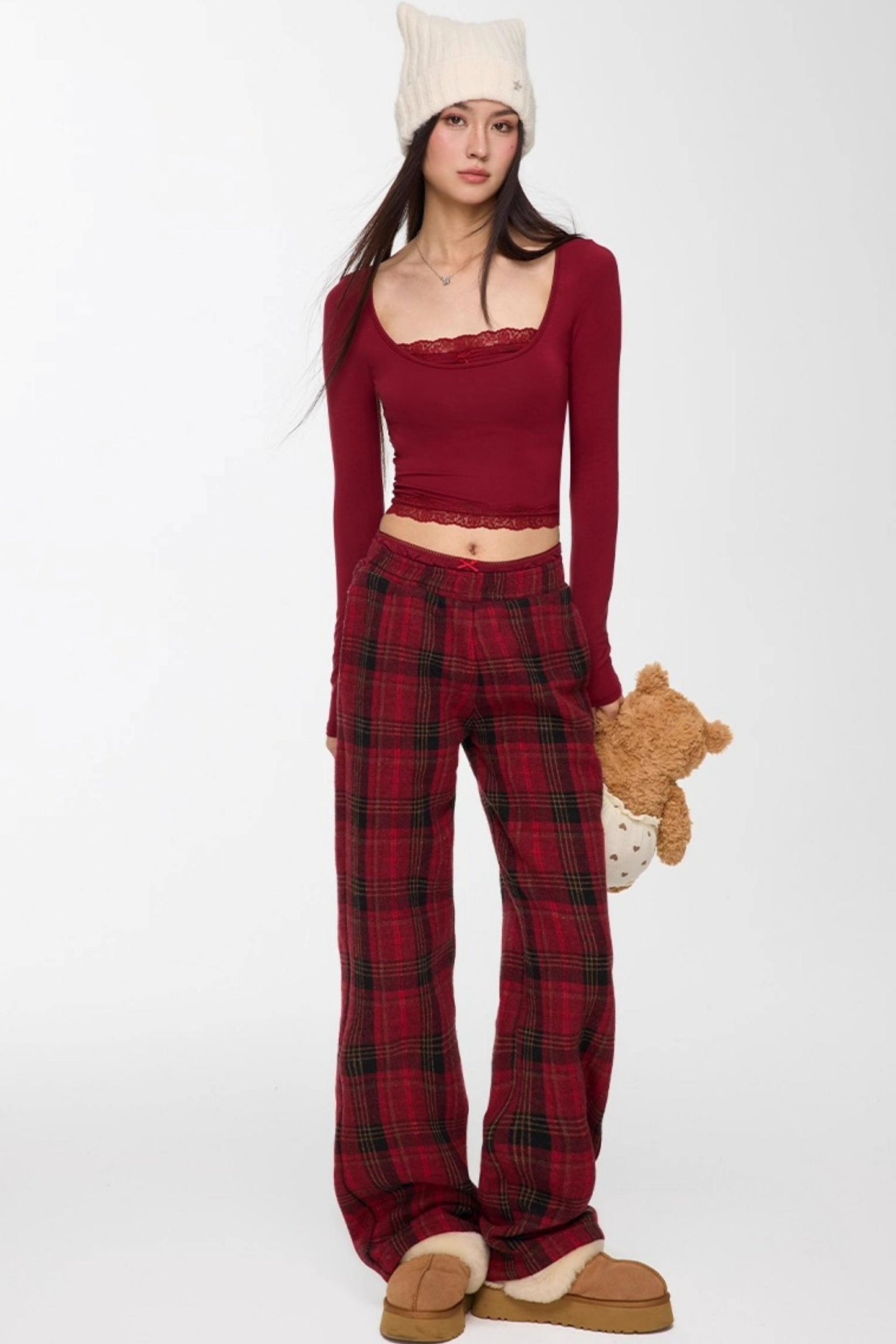 Red Winter Casual Pants