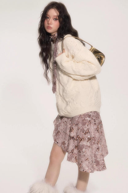 Leopard Patchwork Skirt With Tie Set-Up