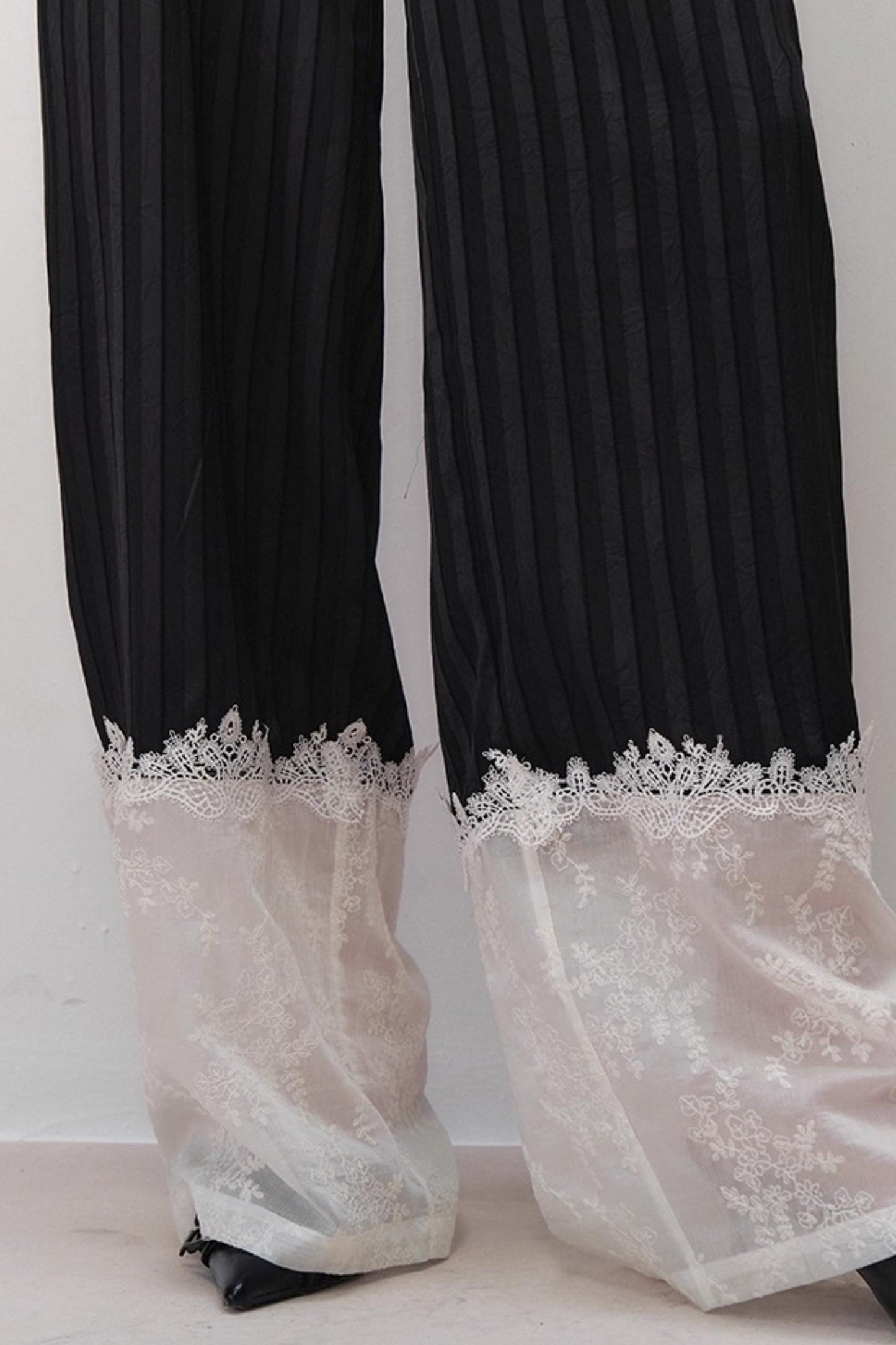 Flowing Tencel Embroidered Striped Straight-leg Pants