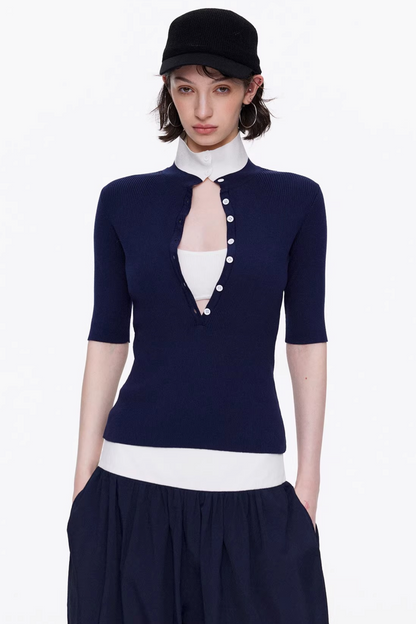 Lyocell Color-Blocked Knit Top