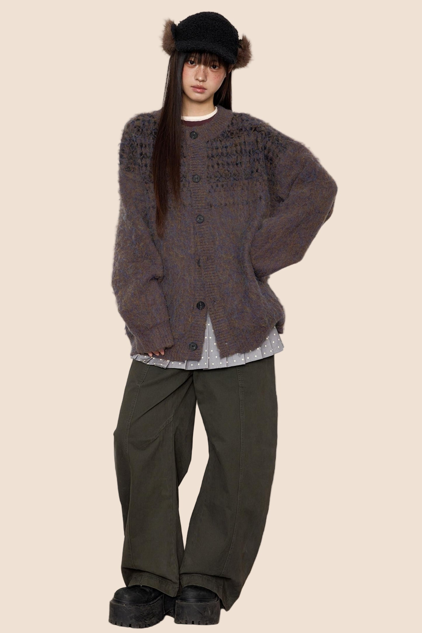 Brushed Crew Neck Cardigan