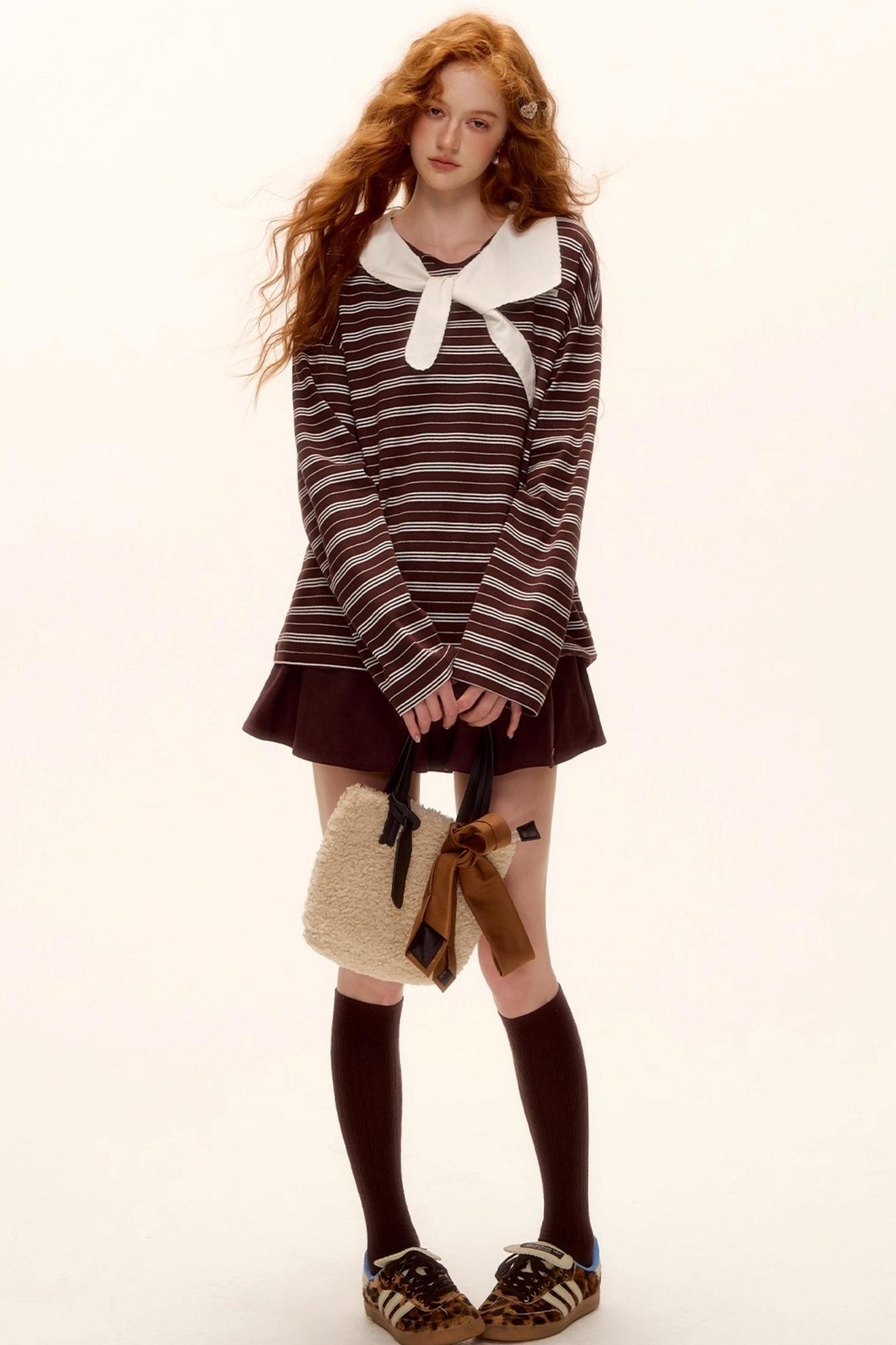 Miu-Style Striped Retro Top