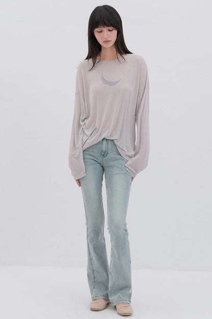 Moon Print Wool Blend Long Sleeves Top