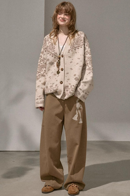 Cashew Flower V-Neck Premium Knit Cardigan