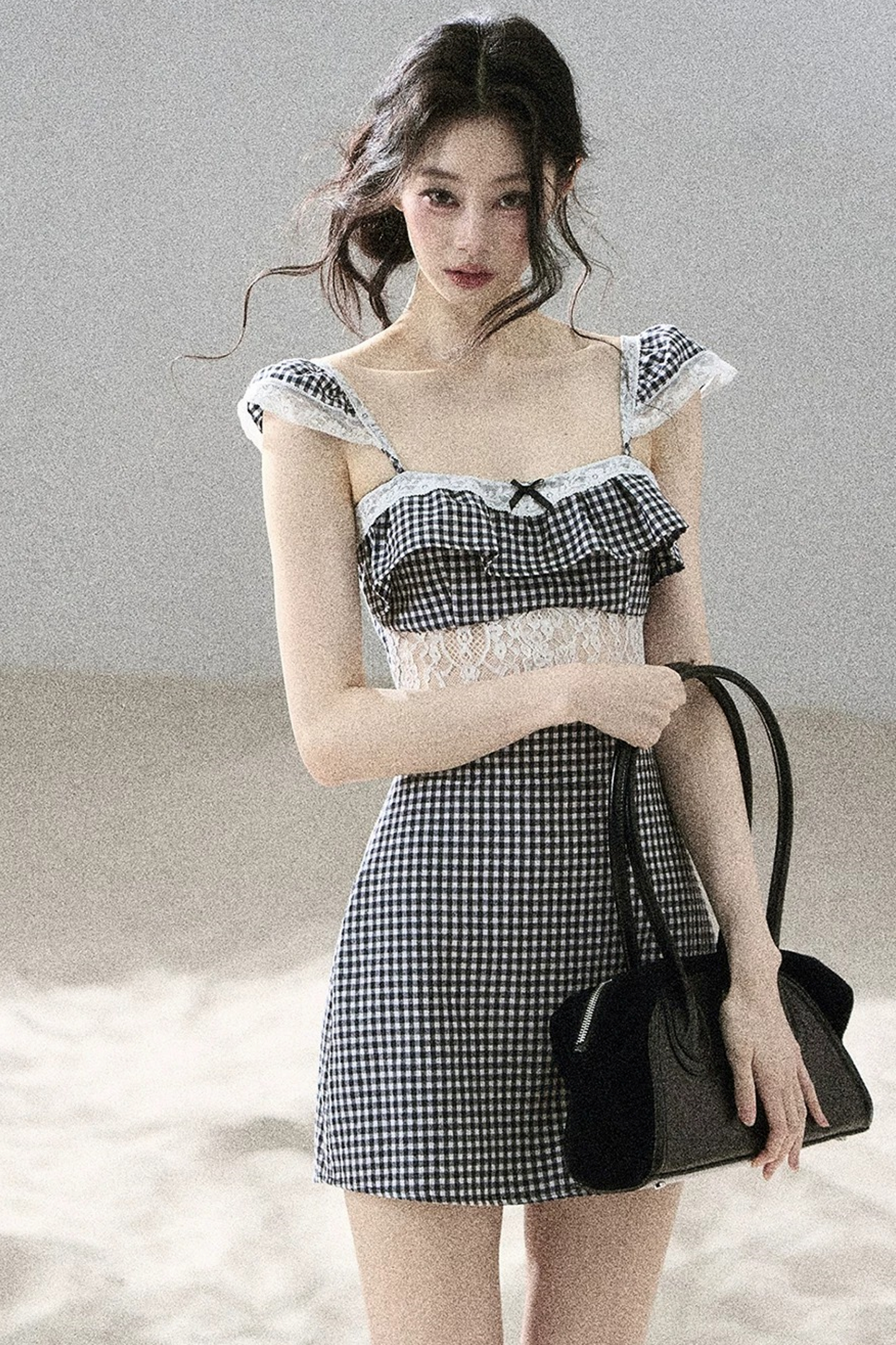 French Lace Plaid Summer Dress