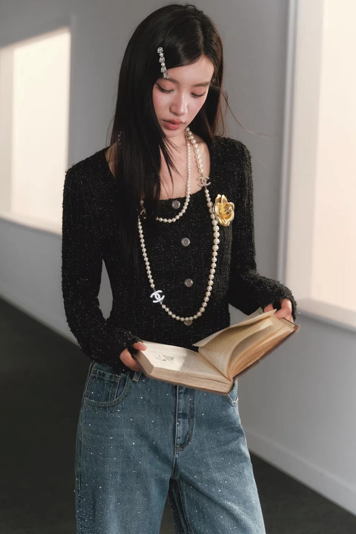 Silver Silk Retro Cardigan Top