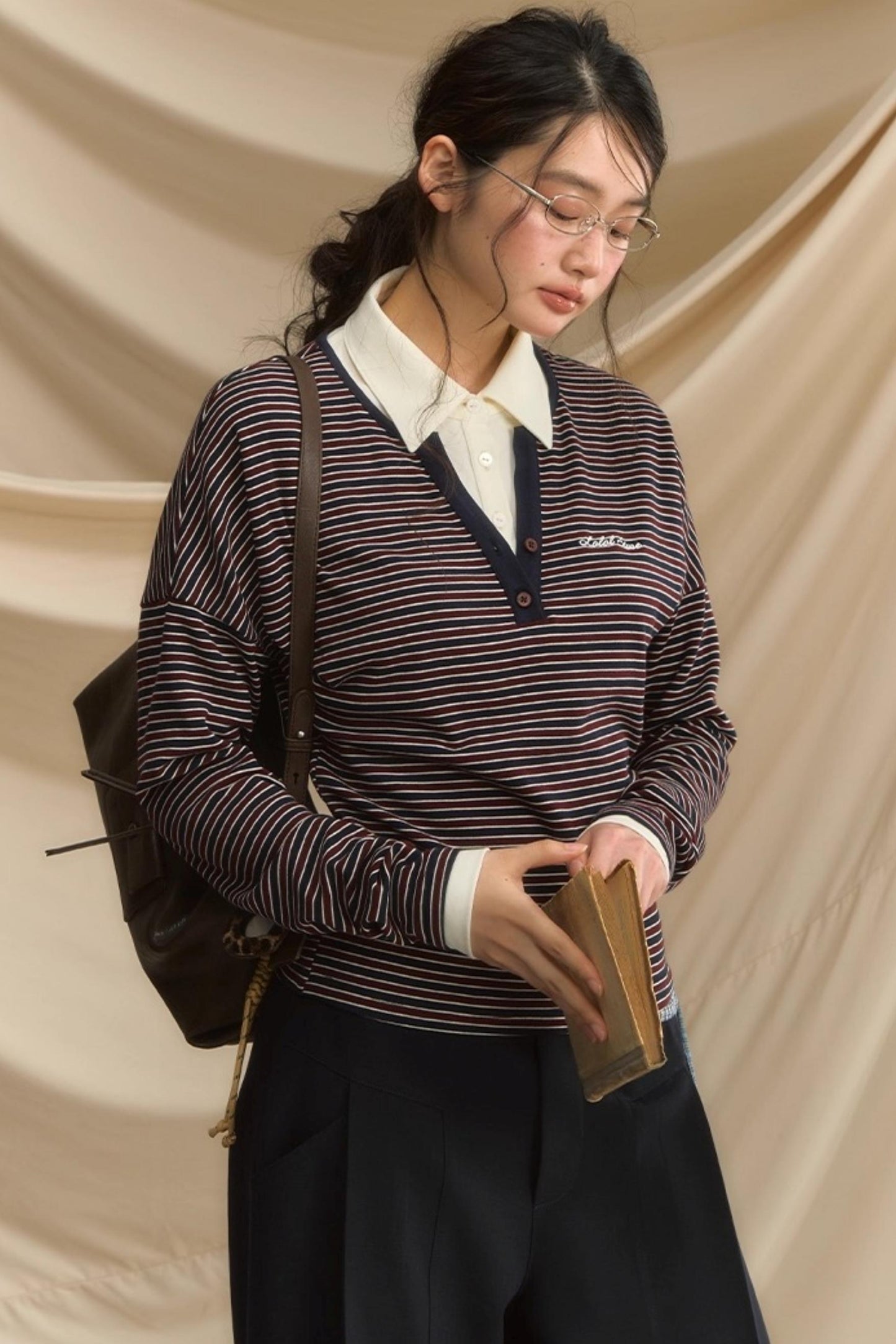 High-Intelligence Striped Long-Sleeved T-Shirt