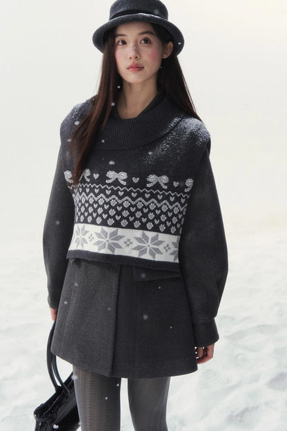 Double-Breasted Fur Collar Coat Set-Up