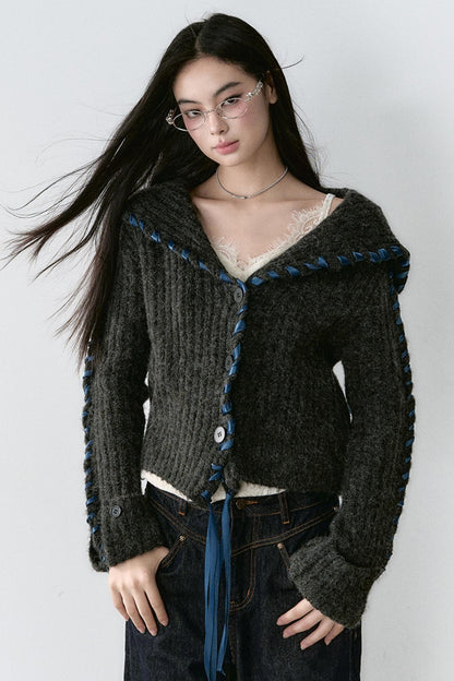 Big Lapel Alpaca Knit Cardigan