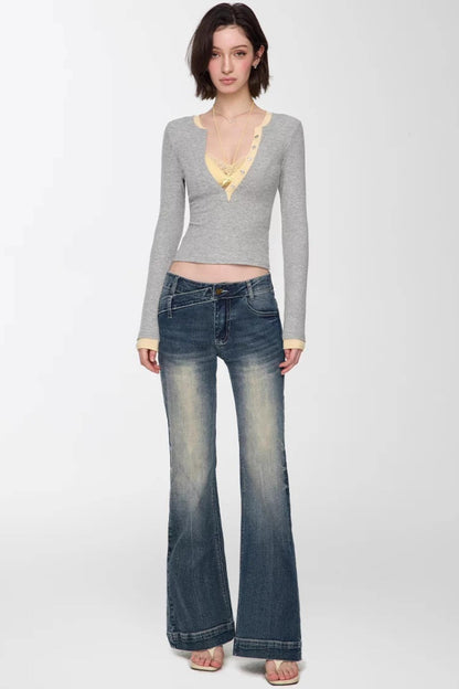 Retro Washed Flared Denim Pants